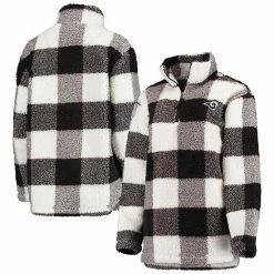 Women's G-III 4Her By Carl Banks Black Los Angeles Rams Sherpa Plaid Quarter-Zip Jacket