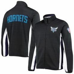 Men's G-III Sports By Carl Banks Black Charlotte Hornets 75th Anniversary Power Forward Space-Dye Full-Zip Track Jacket