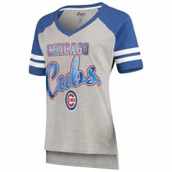 Women's G-III 4Her By Carl Banks Gray/Royal Chicago Cubs Goal Line Raglan V-Neck T-Shirt -G-III Sales Store unnamed file 3060