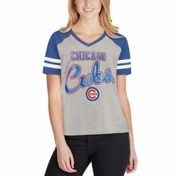 Women's G-III 4Her By Carl Banks Gray/Royal Chicago Cubs Goal Line Raglan V-Neck T-Shirt -G-III Sales Store unnamed file 3062