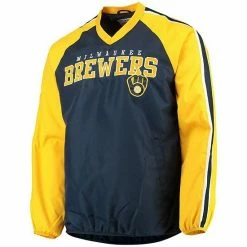 Men's G-III Sports By Carl Banks Navy/Gold Milwaukee Brewers Kickoff Raglan V-Neck Pullover Jacket -G-III Sales Store unnamed file 3088