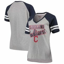 Women's G-III 4Her By Carl Banks Gray/Navy Cleveland Indians Goal Line Raglan V-Neck T-Shirt