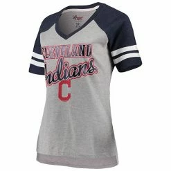 Women's G-III 4Her By Carl Banks Gray/Navy Cleveland Indians Goal Line Raglan V-Neck T-Shirt -G-III Sales Store unnamed file 3126