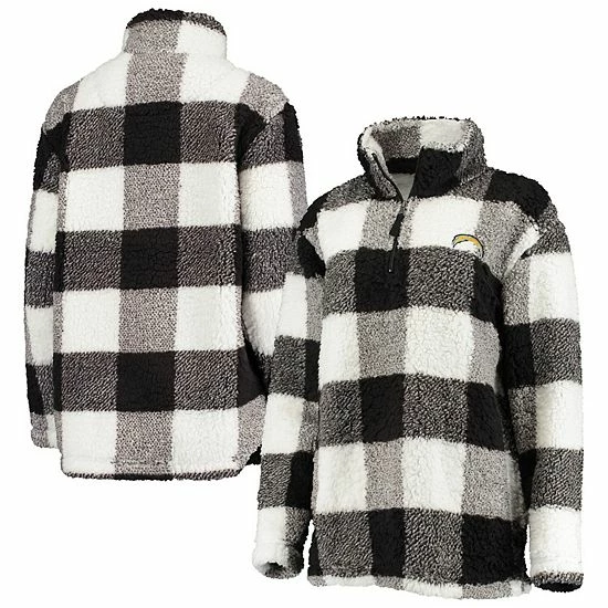 Women's G-III 4Her by Carl Banks Black Los Angeles Chargers Sherpa Plaid Quarter-Zip Jacket Women's G-III 4Her By Carl Banks Black Los Angeles Chargers Sherpa Plaid Quarter-Zip Jacket -G-III Sales Store unnamed file 3143