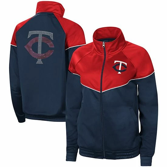 Women's G-III Sports By Carl Banks Navy/Red Minnesota Twins First Base Raglan Full-Zip Track Jacket