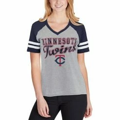 Women's G-III 4Her By Carl Banks Gray/Navy Minnesota Twins Goal Line Raglan V-Neck T-Shirt -G-III Sales Store unnamed file 3167