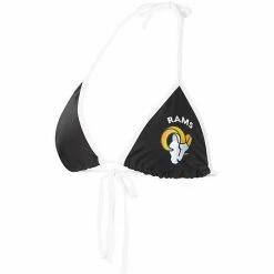 Women's G-III 4Her By Carl Banks Black Los Angeles Rams Perfect Match Bikini Top