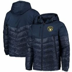 Men's G-III Sports By Carl Banks Navy Milwaukee Brewers Storm Hoodie Full-Zip Puffer Jacket