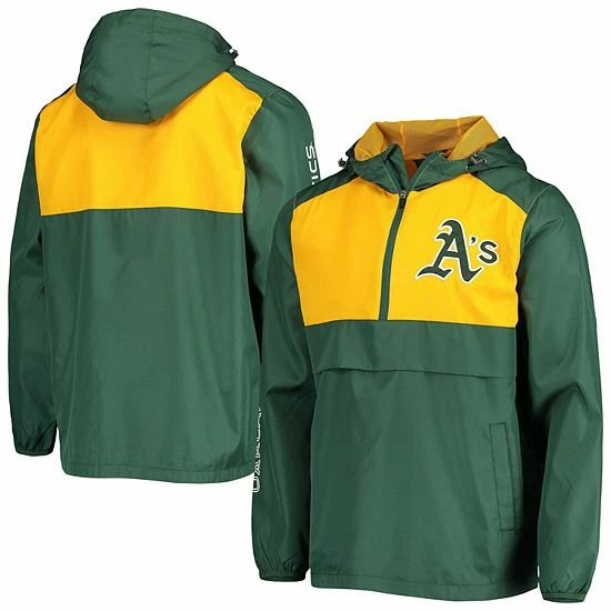 Men's G-III Sports by Carl Banks Green/Gold Oakland Athletics Lineman Half-Zip Hoodie Jacket Men's G-III Sports By Carl Banks Green/Gold Oakland Athletics Lineman Half-Zip Hoodie Jacket -G-III Sales Store unnamed file 3225