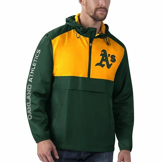 Men's G-III Sports by Carl Banks Green/Gold Oakland Athletics Lineman Half-Zip Hoodie Jacket Men's G-III Sports By Carl Banks Green/Gold Oakland Athletics Lineman Half-Zip Hoodie Jacket -G-III Sales Store unnamed file 3228