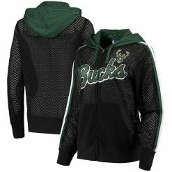 Women's G-III 4Her By Carl Banks Black Milwaukee Bucks Top Of The Key Foil Mesh Full-Zip Hoodie