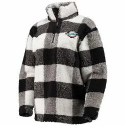 Women's G-III 4Her By Carl Banks Black Miami Dolphins Sherpa Plaid Quarter-Zip Jacket -G-III Sales Store unnamed file 3231