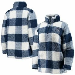 Women's G-III 4Her By Carl Banks Navy Tennessee Titans Sherpa Plaid Quarter-Zip Jacket