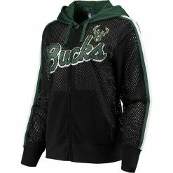 Women's G-III 4Her By Carl Banks Black Milwaukee Bucks Top Of The Key Foil Mesh Full-Zip Hoodie -G-III Sales Store unnamed file 325