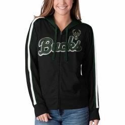 Women's G-III 4Her By Carl Banks Black Milwaukee Bucks Top Of The Key Foil Mesh Full-Zip Hoodie -G-III Sales Store unnamed file 326