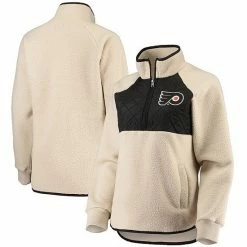 Women's G-III 4Her By Carl Banks Oatmeal/Black Philadelphia Flyers Wishbone Half-Zip Jacket