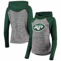Women's G-III 4Her By Carl Banks Heathered Gray/Green New York Jets Championship Ring Raglan Pullover Hoodie