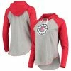 Women's G-III 4Her By Carl Banks Heathered Gray/Red LA Clippers Circus Catch Fashion Raglan Hoodie Long Sleeve T-Shirt