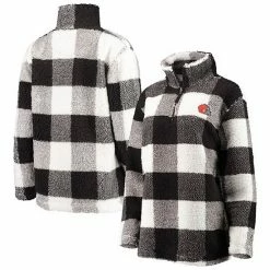 Women's G-III 4Her By Carl Banks Black Cleveland Browns Sherpa Plaid Quarter-Zip Jacket
