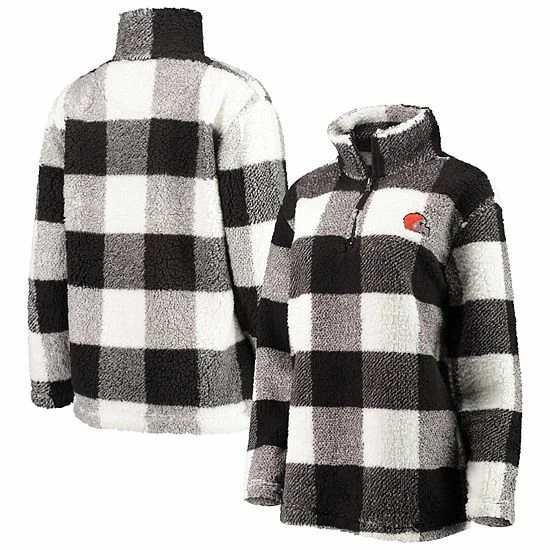 Women's G-III 4Her by Carl Banks Black Cleveland Browns Sherpa Plaid Quarter-Zip Jacket Women's G-III 4Her By Carl Banks Black Cleveland Browns Sherpa Plaid Quarter-Zip Jacket -G-III Sales Store unnamed file 3326