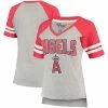 Women's G-III 4Her By Carl Banks Heathered Gray/Red Los Angeles Angels Goal Line Raglan V-Neck T-Shirt