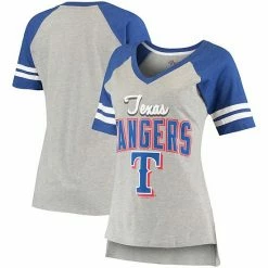 Women's G-III 4Her By Carl Banks Heathered Gray/Royal Texas Rangers Goal Line Raglan V-Neck T-Shirt