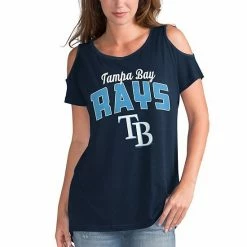 Women's G-III 4Her By Carl Banks Navy Tampa Bay Rays Clear The Bases Cold Shoulder T-Shirt -G-III Sales Store unnamed file 3406