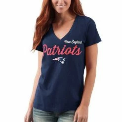 Women's G-III 4Her By Carl Banks Navy New England Patriots Post Season V-Neck T-Shirt -G-III Sales Store unnamed file 341