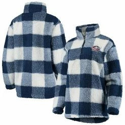 Women's G-III 4Her By Carl Banks Navy/White Columbus Blue Jackets Plaid Sherpa Quarter-Zip Jacket