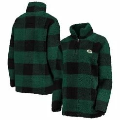 Women's G-III 4Her By Carl Banks Green Green Bay Packers Sherpa Plaid Quarter-Zip Jacket