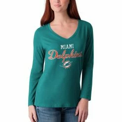 Women's G-III 4Her By Carl Banks Aqua Miami Dolphins Post Season Long Sleeve V-Neck T-Shirt