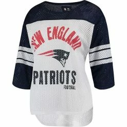 Women's G-III 4Her By Carl Banks White/Navy New England Patriots First Team Three-Quarter Sleeve Mesh T-Shirt