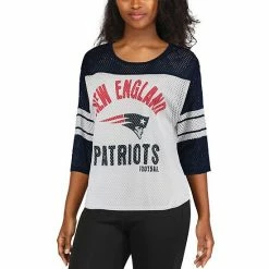 Women's G-III 4Her By Carl Banks White/Navy New England Patriots First Team Three-Quarter Sleeve Mesh T-Shirt -G-III Sales Store unnamed file 3459