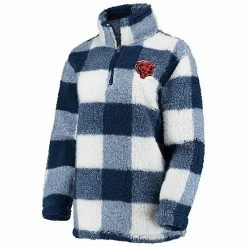 Women's G-III 4Her By Carl Banks Navy Chicago Bears Sherpa Plaid Quarter-Zip Jacket -G-III Sales Store unnamed file 3531