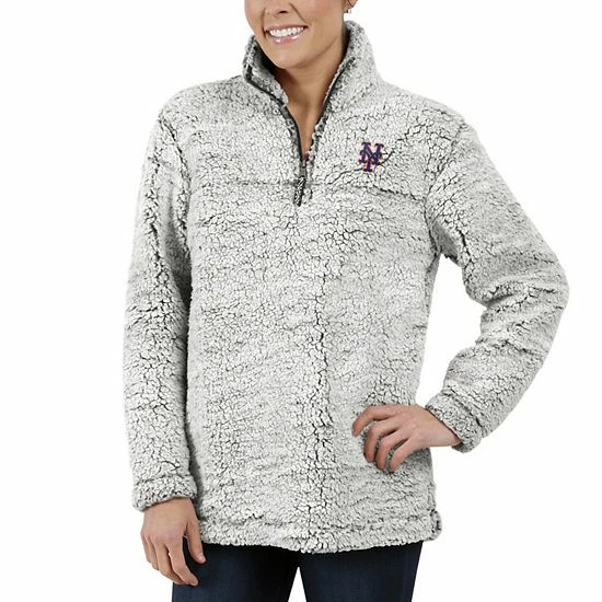 Women's G-III 4Her by Carl Banks Gray New York Mets Sherpa Quarter-Zip Pullover Jacket Women's G-III 4Her By Carl Banks Gray New York Mets Sherpa Quarter-Zip Pullover Jacket -G-III Sales Store unnamed file 3599