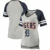 Women's G-III 4Her By Carl Banks Heathered Gray/Navy Detroit Tigers Goal Line Raglan V-Neck T-Shirt