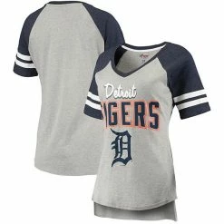 Women's G-III 4Her By Carl Banks Heathered Gray/Navy Detroit Tigers Goal Line Raglan V-Neck T-Shirt