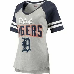 Women's G-III 4Her By Carl Banks Heathered Gray/Navy Detroit Tigers Goal Line Raglan V-Neck T-Shirt -G-III Sales Store unnamed file 3605