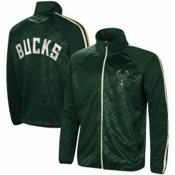 Men's G-III Sports By Carl Banks Hunter Green Milwaukee Bucks Streamline Tricot Raglan Full-Zip Track Jacket