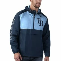 Men's G-III Sports By Carl Banks Navy/Light Blue Tampa Bay Rays Lineman Half-Zip Hoodie Jacket