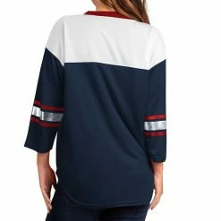 Women's G-III 4Her By Carl Banks Navy/White New England Patriots Double Team Three-Quarter Sleeve Lace-Up T-Shirt -G-III Sales Store unnamed file 3784