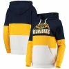 Women's G-III Sports By Carl Banks Navy/Gold Milwaukee Brewers Block And Tackle Colorblock Pullover Hoodie