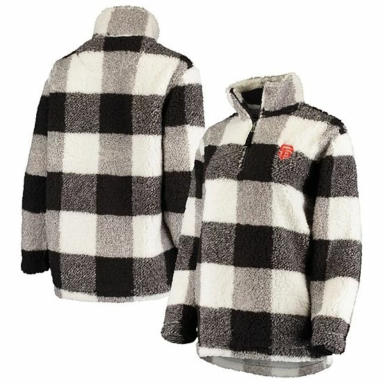 Women's G-III Sports By Carl Banks Black/Gray San Francisco Giants Sherpa Plaid Quarter-Zip Jacket 1 Women's G-III Sports By Carl Banks Black/Gray San Francisco Giants Sherpa Plaid Quarter-Zip Jacket