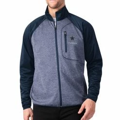 Men's G-III Sports By Carl Banks Navy Dallas Cowboys Front Runner Transitional Raglan Full-Zip Jacket