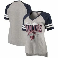 Women's G-III 4Her By Carl Banks Heathered Gray/Navy Washington Nationals Goal Line V-Neck T-Shirt