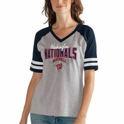 Women's G-III 4Her By Carl Banks Heathered Gray/Navy Washington Nationals Goal Line V-Neck T-Shirt -G-III Sales Store unnamed file 3843