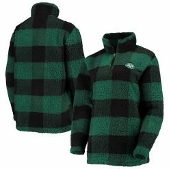 Women's G-III 4Her By Carl Banks Green New York Jets Sherpa Plaid Quarter-Zip Jacket