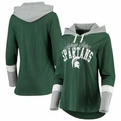 Women's G-III 4Her By Carl Banks Green/Gray Michigan State Spartans Passing Play Long Sleeve Hoodie T-Shirt