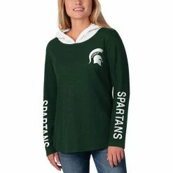 Women's G-III Sports By Carl Banks Green/White Michigan State Spartans Crossbar Slub Pullover Hoodie