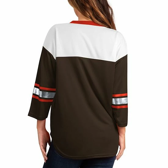 Women's G-III 4Her by Carl Banks Brown/White Cleveland Browns Double Team Three-Quarter Sleeve Lace-Up T-Shirt Women's G-III 4Her By Carl Banks Brown/White Cleveland Browns Double Team Three-Quarter Sleeve Lace-Up T-Shirt -G-III Sales Store unnamed file 409